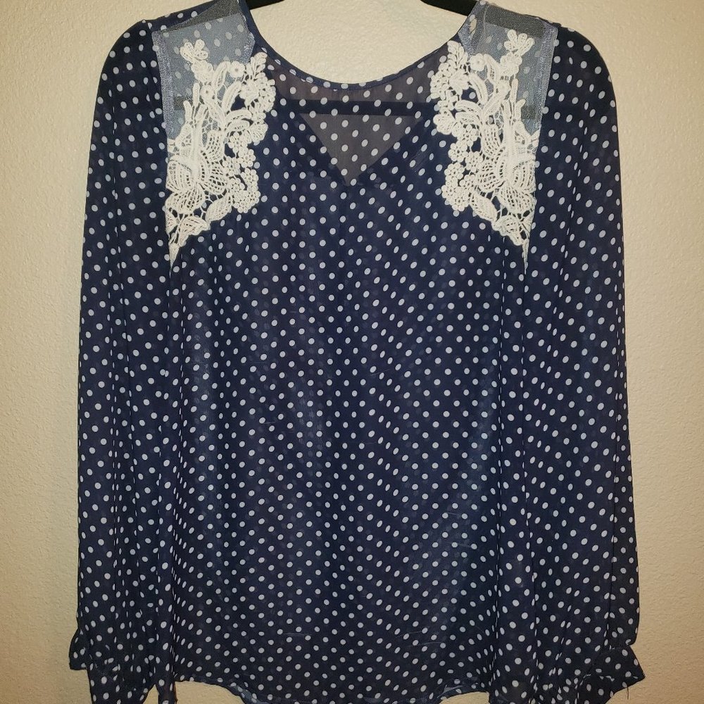 Embroidered Sheer Polkadot Blouse